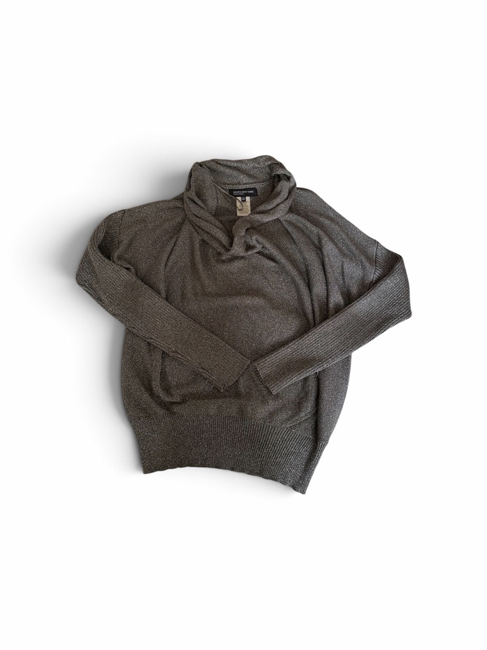 Jones New York Metallic Gray Cowl-Neck Sweater
